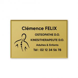 Plaque professionnelle personnalisée avec logo en plexi pour ostéopathe, kiné - Argent Lettres Noires - Format 30 cm x 20 cm