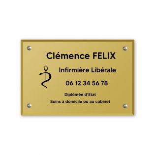 Plaque professionnelle personnalisée en plexi avec logo pour infirmière libérale - Argent Lettres Noires - Format 30 cm x 20 cm