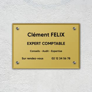 Plaque professionnelle personnalisée en plexi pour expert comptable - Argent Lettres Noires - Format 30 x 20 cm