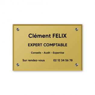 Plaque professionnelle personnalisée en plexi pour expert comptable - Argent Lettres Noires - Format 30 x 20 cm