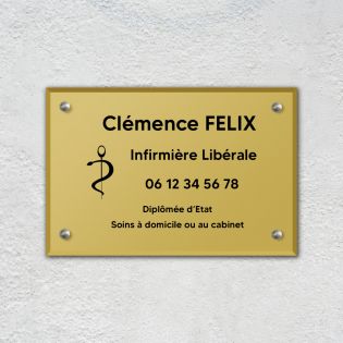 Plaque professionnelle personnalisée en plexi avec logo pour infirmière libérale avec fixation - Format 30 cm x 20 cm