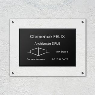 Support en plexi transparent pour plaque professionnelle 20 x 30 cm avec lot de 4 entretoises pour fixation