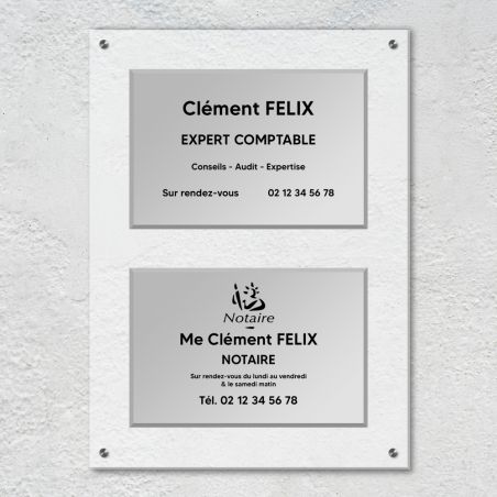 Support multi plaques professionnelles en plexi transparent avec entretoises · 2 emplacements