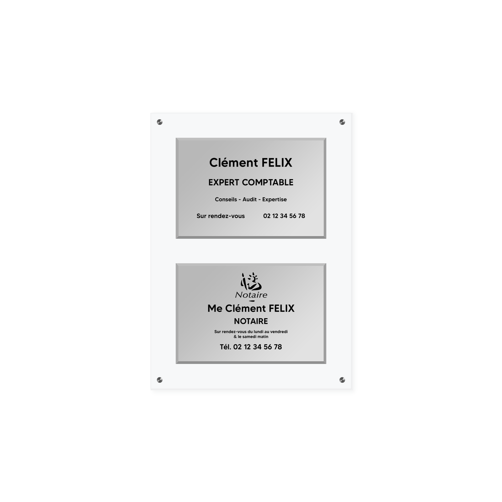 Support multi plaques professionnelles en plexi transparent avec entretoises · 2 emplacements