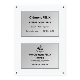 Support en plexi transparent · 2 Plaques Professionnelles