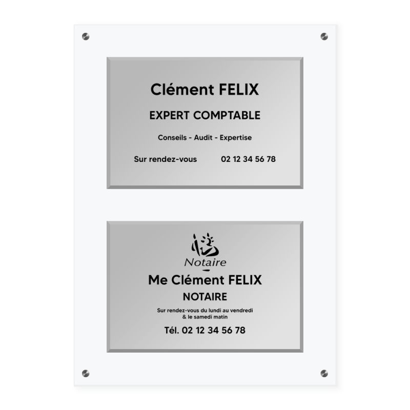 Support en plexi transparent · 2 Plaques Professionnelles