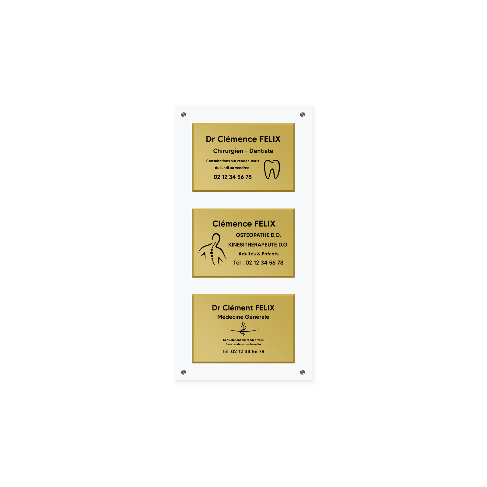 Support multi plaques professionnelles en plexi transparent avec entretoises · 3 emplacements