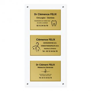 Support multi plaques professionnelles en plexi transparent avec entretoises · 3 emplacements