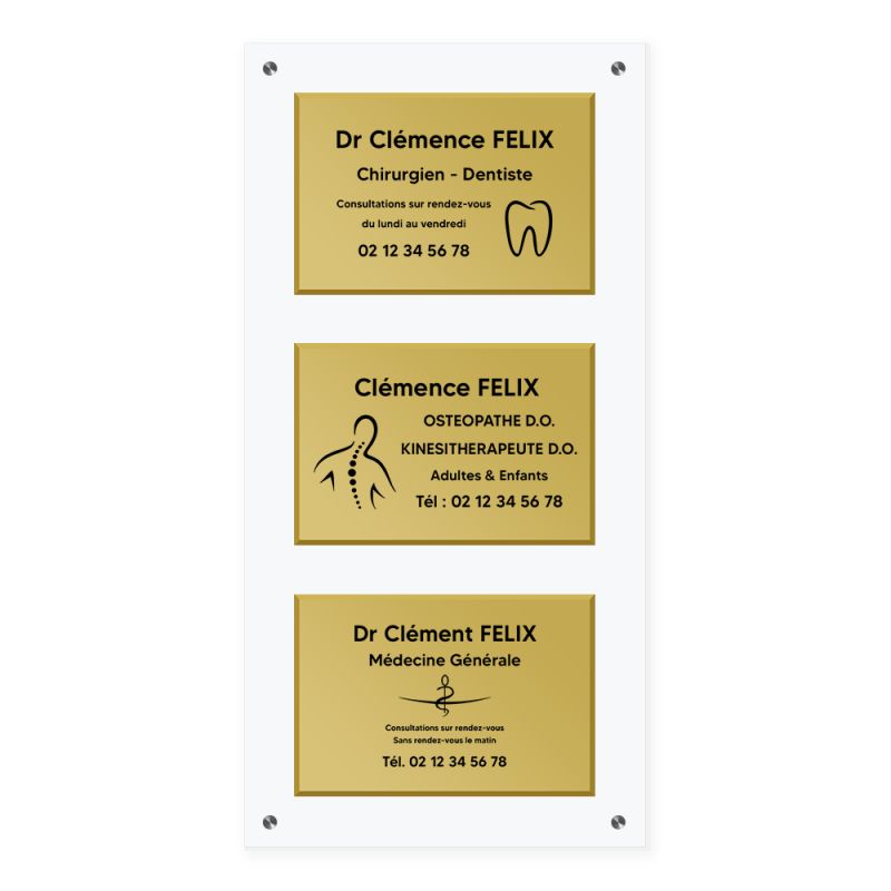 Support multi plaques professionnelles en plexi transparent avec entretoises · 3 emplacements