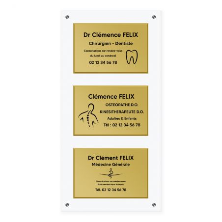 Support multi plaques professionnelles en plexi transparent avec entretoises · 3 emplacements