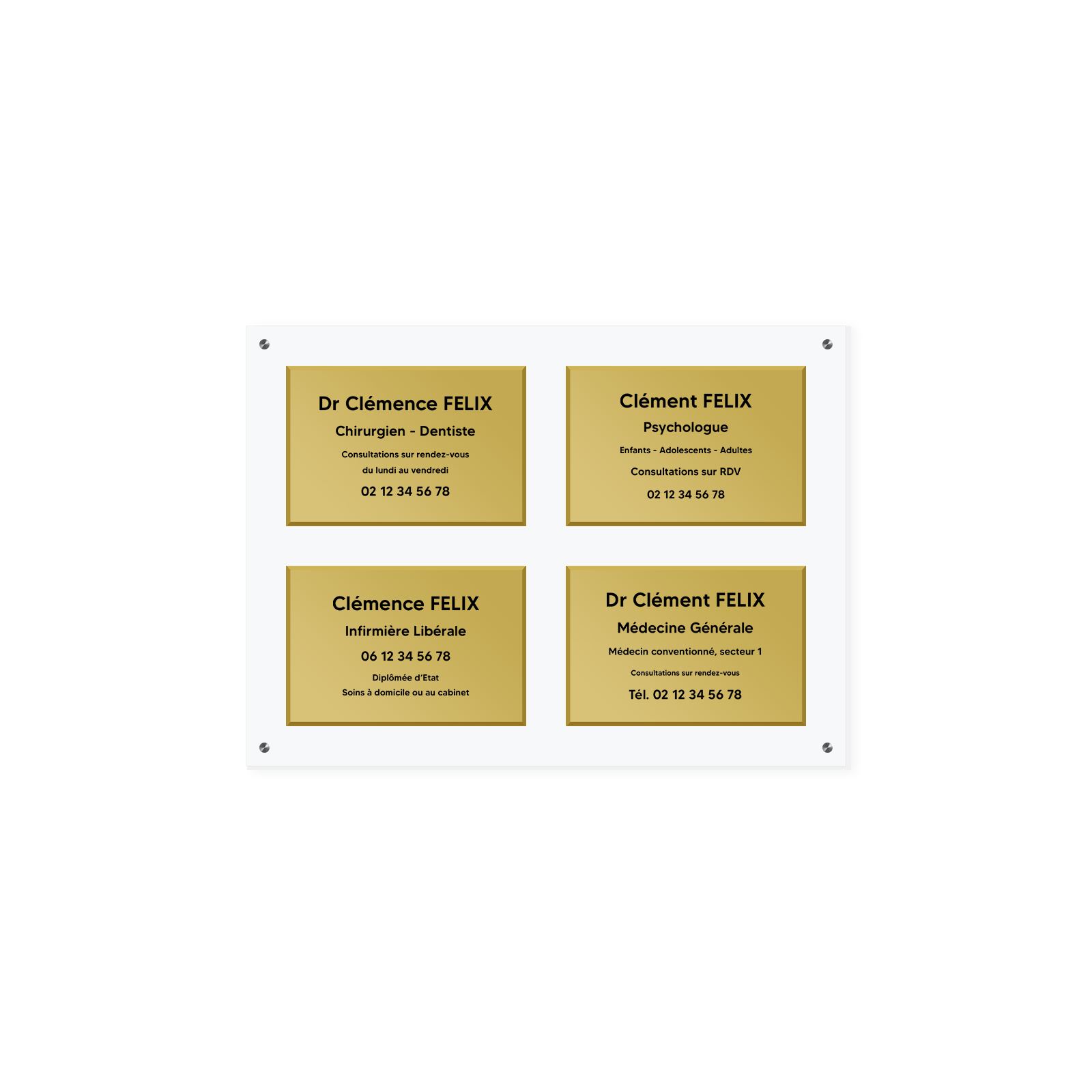 Support multi plaques professionnelles en plexi transparent avec entretoises · 4emplacements