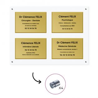 Support multi plaques professionnelles en plexi transparent avec entretoises · 4emplacements