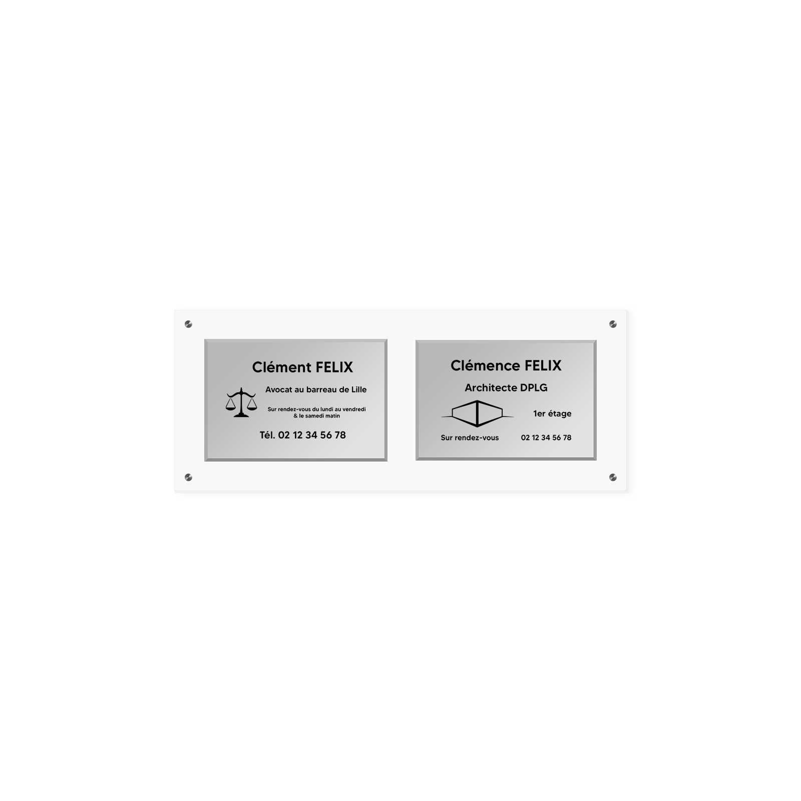 Support multi plaques professionnelles en plexi transparent avec entretoises · 2 emplacements