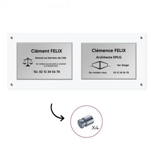 Support multi plaques professionnelles en plexi transparent avec entretoises · 2 emplacements