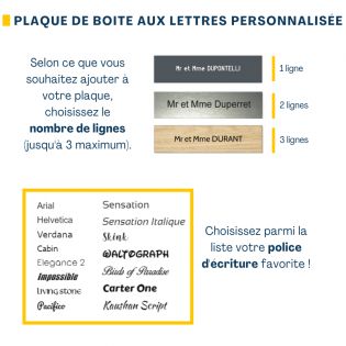 Plaque boite aux lettres personnalisée adhésive au format 100x25mm - jaune lettres noires - 2 lignes