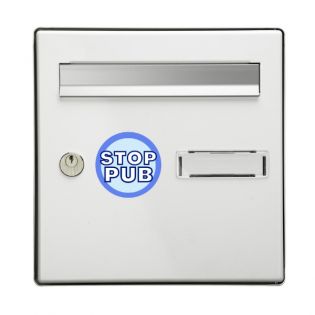 Autocollant stop pub bleu et blanc classique pour boîte aux lettres