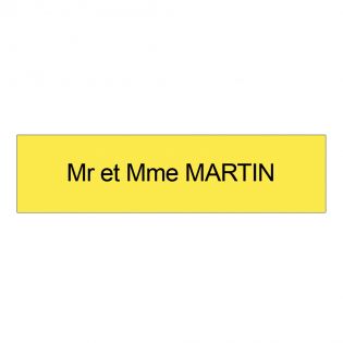 Plaque boite aux lettres personnalisée adhésive au format 100x25mm - jaune lettres noires - 1 ligne