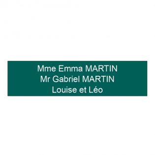 Plaque boite aux lettres personnalisée adhésive au format 100x25mm - vert foncé lettres blanches - 3 lignes