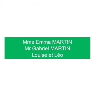 Plaque boite aux lettres personnalisée adhésive au format 100x25mm - vert pomme lettres blanches - 3 lignes