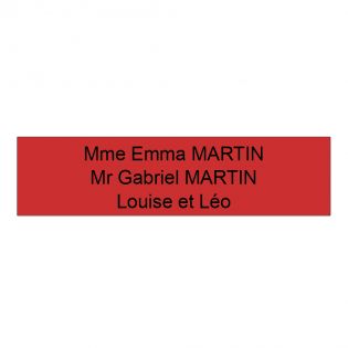 Plaque boite aux lettres personnalisée adhésive au format 100x25mm - rouge lettres noires - 3 lignes
