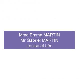 Plaque boite aux lettres personnalisée adhésive au format 100x25mm - violette lettres blanches - 3 lignes