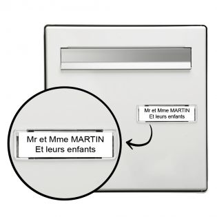 Plaque boite aux lettres personnalisée adhésive au format 100x25mm - blanche lettres noires - 2 lignes