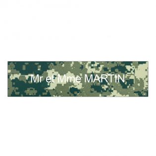 Plaque boite aux lettres personnalisée adhésive au format 100x25mm - Camouflage Vert lettres blanches - 1 ligne