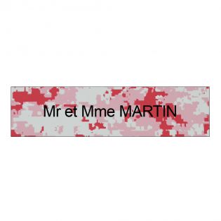 Plaque boite aux lettres personnalisée adhésive au format 100x25mm - Camouflage Rose lettres noires - 1 ligne