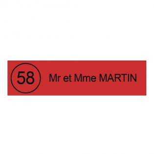 Plaque boite aux lettres NUMERO adhésive (100x25mm) rouge lettres noires - 1 ligne