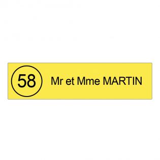 Plaque boite aux lettres NUMERO adhésive (100x25mm) jaune lettres noires - 1 ligne