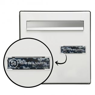 Plaque boite aux lettres NUMERO adhésive (100x25mm) Camo Bleu lettres blanches - 1 ligne