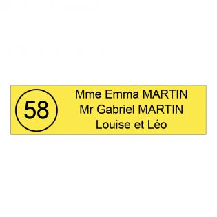 Plaque boite aux lettres NUMERO adhésive (100x25mm) jaune lettres noires - 3 lignes