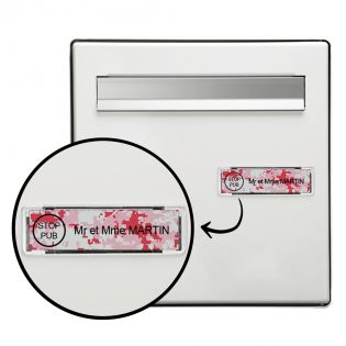 Plaque boite aux lettres personnalisée adhésive au format 100x25mm avec STOP PUB - Camo Rose lettres noires - 1 ligne