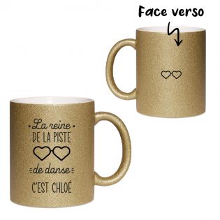 Tasse pailletée or personnalisée · Reine de la piste de danse