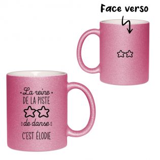 Tasse pailletée rose personnalisée · Reine de la piste de danse