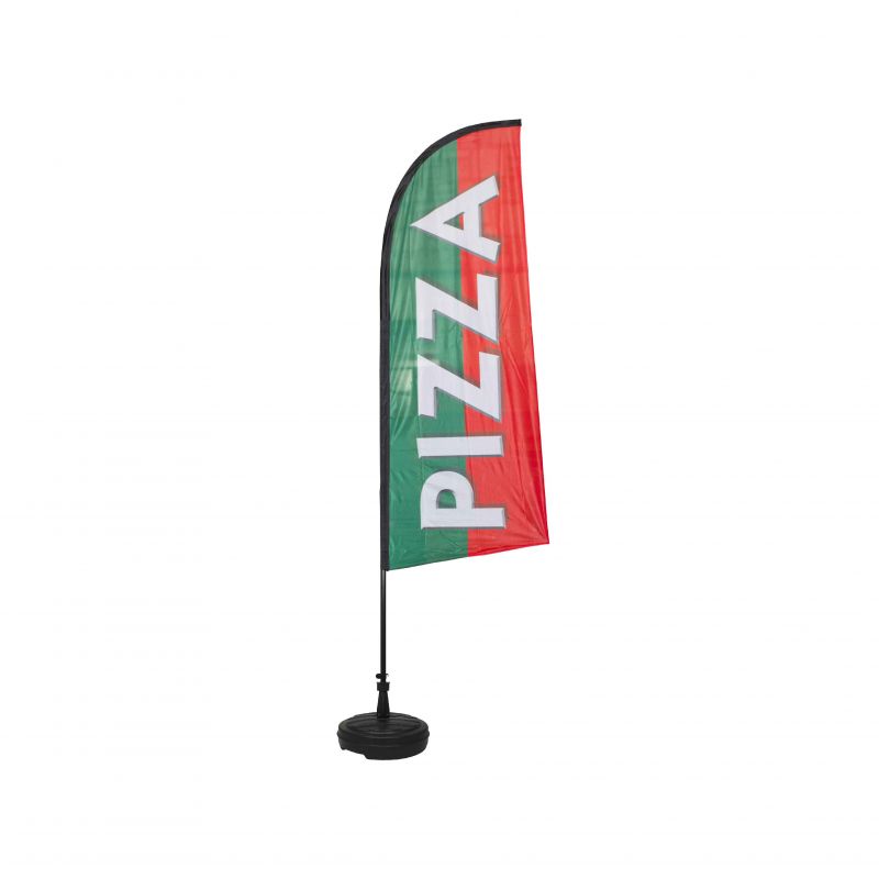 Drapeau "PIZZA" de 225 x 85 cm avec mat 350 cm et socle 13 litres