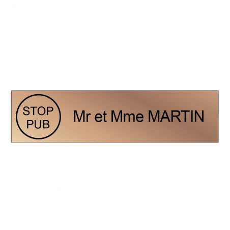 Étiquette Nom Stop Pub boîte aux lettres personnalisée par gravure laser · 100x25x0,8 mm · cuivre lettres noires - 1 ligne