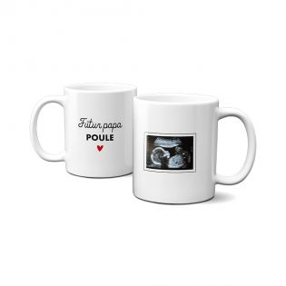 Mug en céramique blanc personnalisé avec Photo échographie · Futur Papa Poule