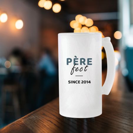Chope personnalisable - Verre à bière givré · 500 mL · Père-fect · Cadeau anniversaire papa ou fête des pères