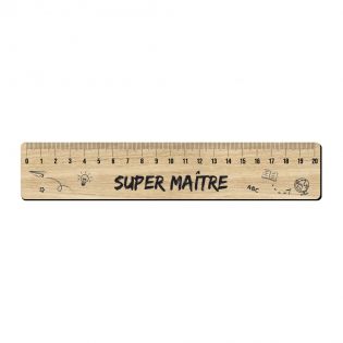 Graduated ruler 20 cm wood effect personalized with text or first name · Super Maître · End of school year gift