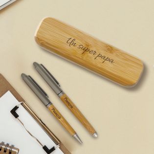 Étui + 2 stylos personnalisés | Bambou