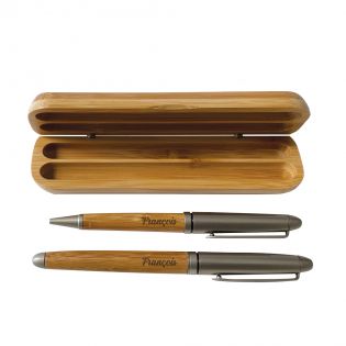 Étui + 2 stylos personnalisés | Bambou