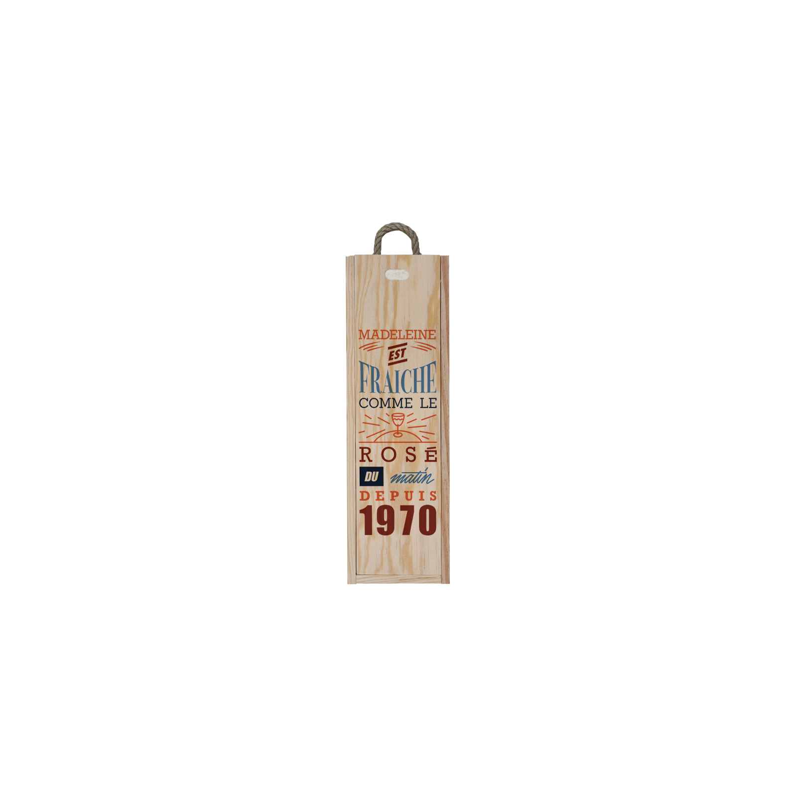 Personalized wooden wine crate with lid | Fresh like morning rosé - Women's model