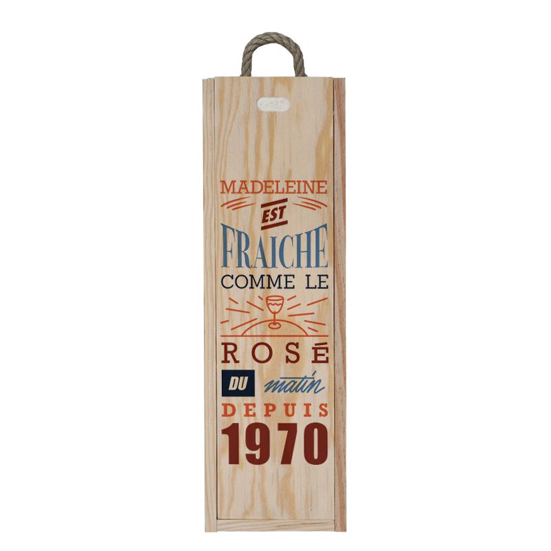 Personalized wooden wine crate with lid | Fresh like morning rosé - Women's model Personalized wooden wine crate with lid | Fresh like morning rosé - Women's model
