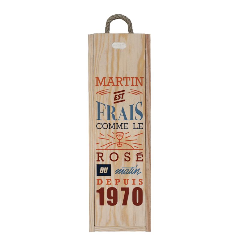 Personalized wooden wine crate with lid | Fresh like morning rosé - Men's model Personalized wooden wine crate with lid | Fresh like morning rosé - Men's model