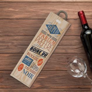 Caisse à vin en bois personnalisée - Ouverture à glissière | Modèle Boire du rouge plutôt que broyer du noir