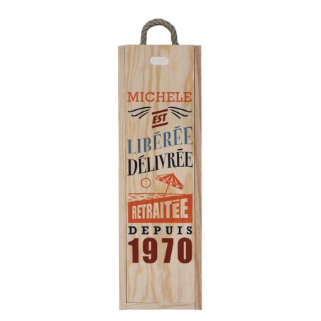 Caisse à vin en bois personnalisée pour 1 bouteille | Retraitée libérée délivrée - Modèle Femme