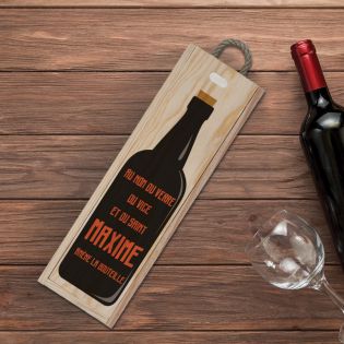 Caisse en bois originale et humoristique | Modèle Au nom du verre ramène la bouteille (vin)
