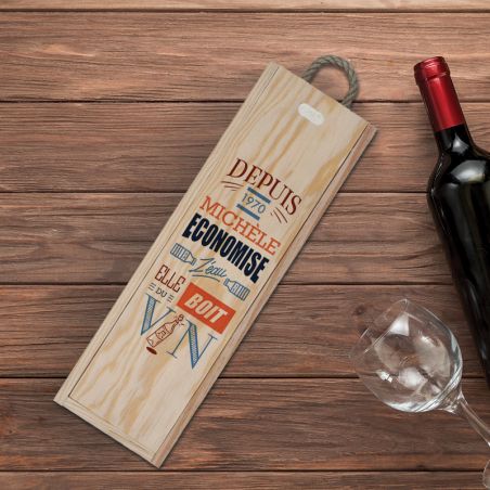 Caisse à vin en bois personnalisée pour 1 bouteille | Economise l'eau boit du vin - Modèle Femme