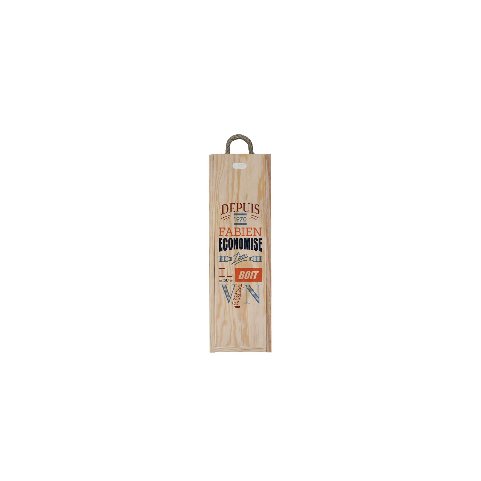 Personalized wooden wine crate for 1 bottle | Save water drink wine - Men's model